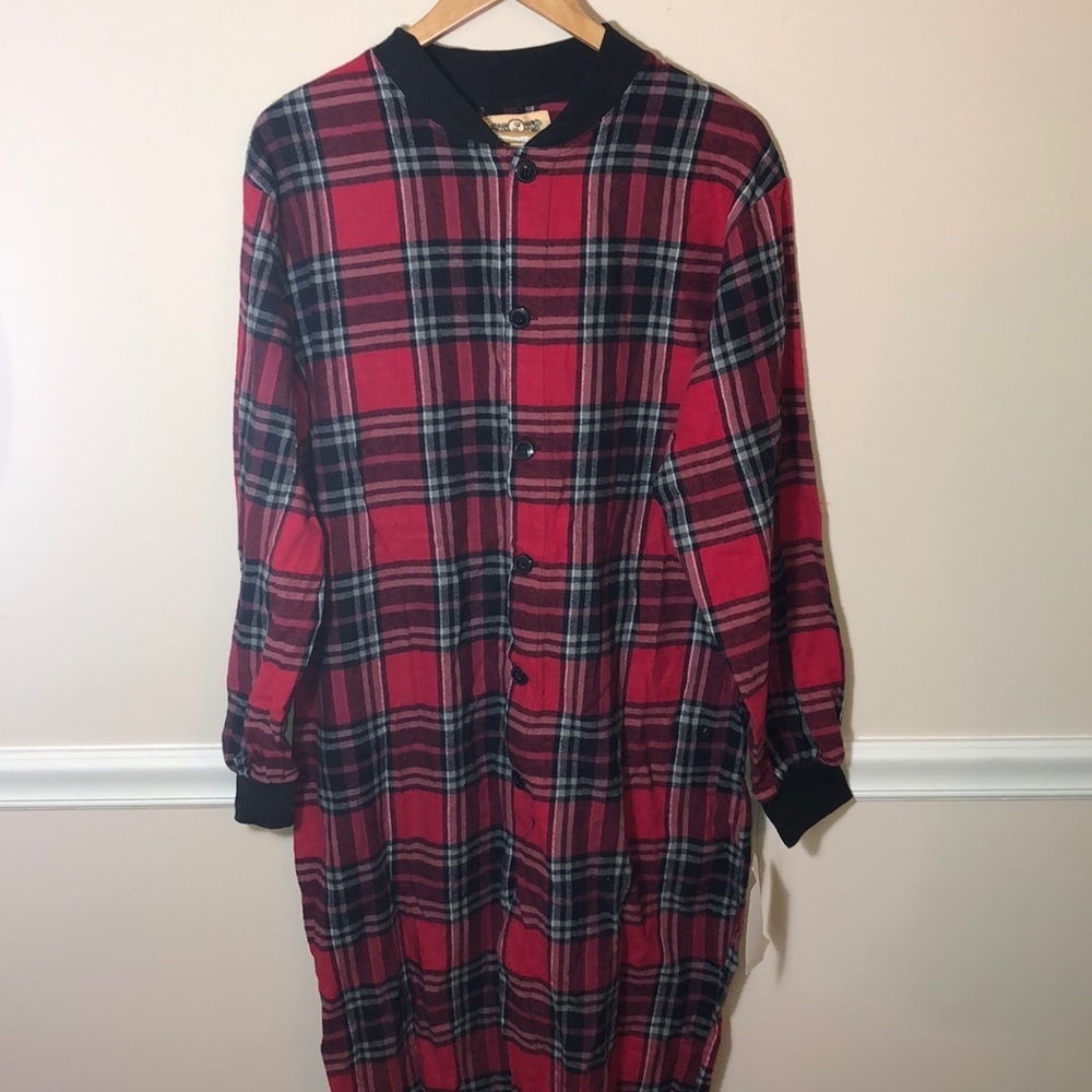Big Feet Pajama Red Plaid Flannel M Drop Seat